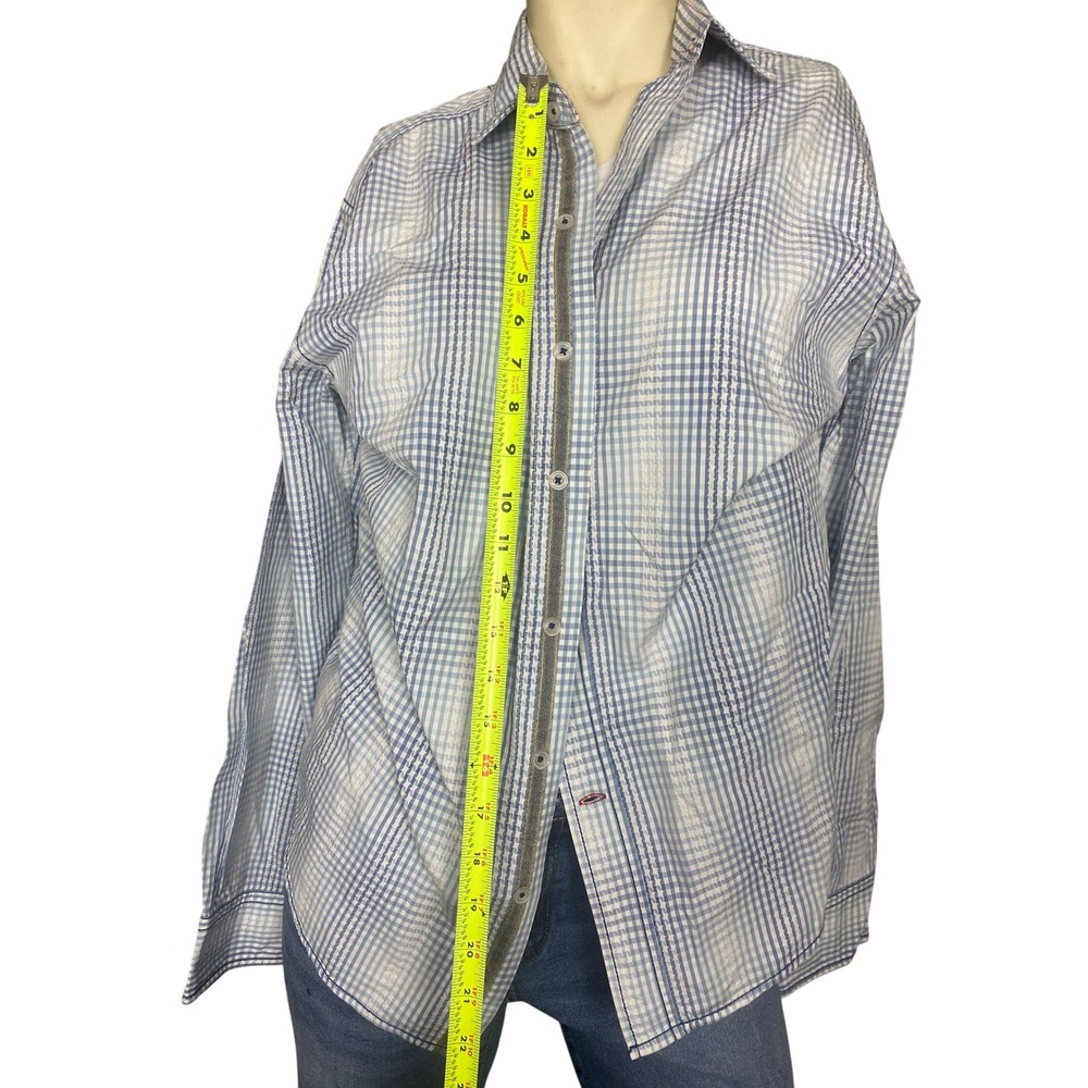 EQ Blue‎ White Check Plaid Button Front Long Sleeve Shirt Womens Medium